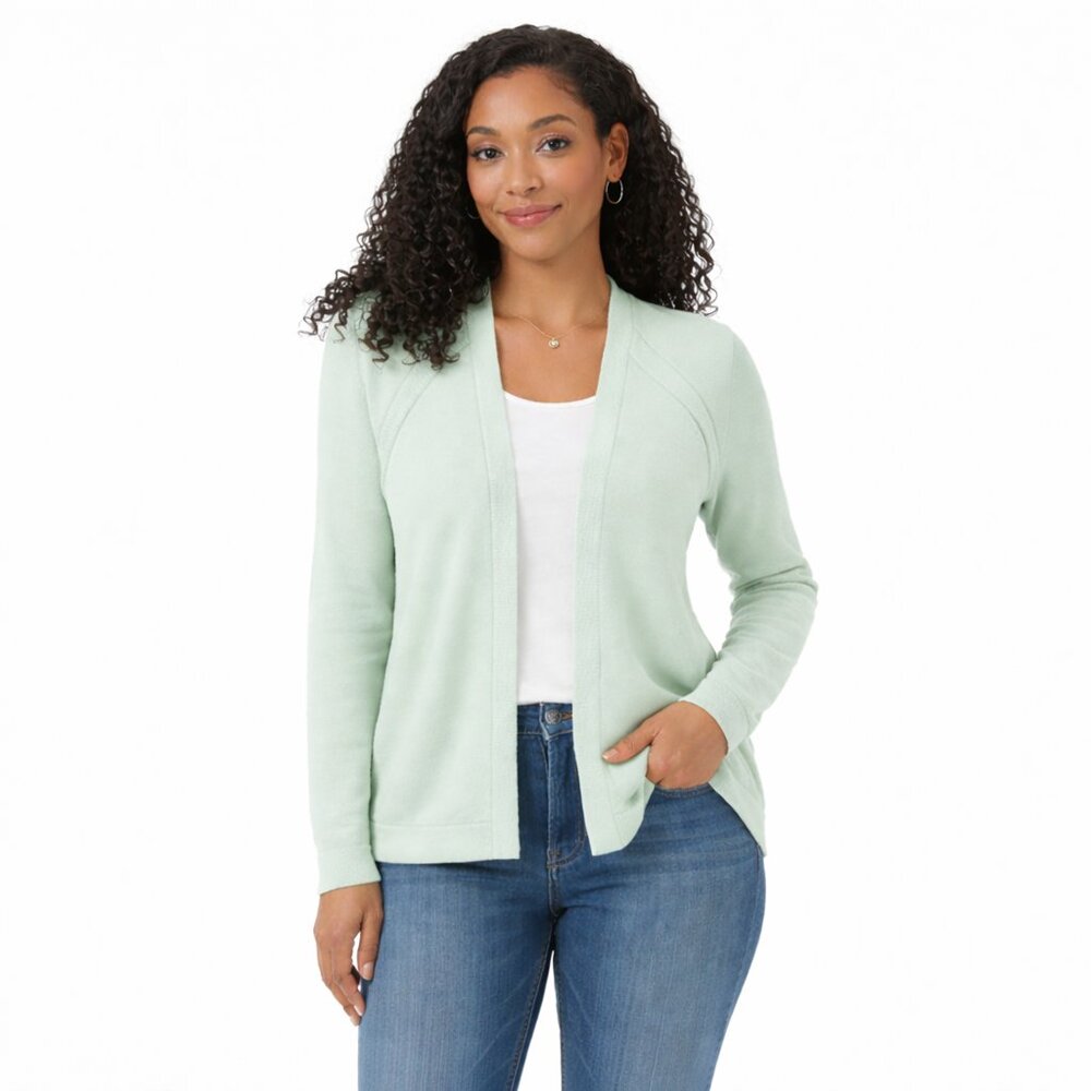 LOFT Petite Open Front Cardigan Light Sage Green Silk Blend MP NEW